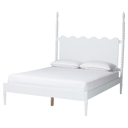 Baxton Studio Brantley Spindle Platform Bed - Farmhouse Bed Frame with Scalloped Headboard and Turned Posts, White, King
